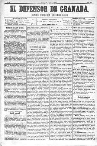 'El Defensor de Granada  : diario político independiente' - Año IV Número 981  - 1883 Junio 17