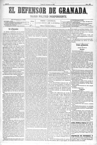 'El Defensor de Granada  : diario político independiente' - Año IV Número 982  - 1883 Junio 18