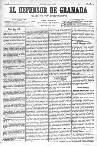 'El Defensor de Granada  : diario político independiente' - Año IV Número 984  - 1883 Junio 20