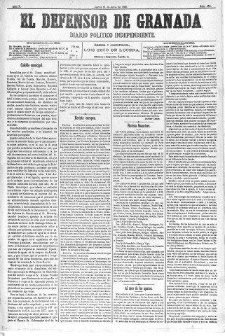 'El Defensor de Granada  : diario político independiente' - Año IV Número 985  - 1883 Junio 21