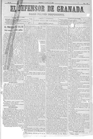 'El Defensor de Granada  : diario político independiente' - Año IV Número 995  - 1883 Julio 01