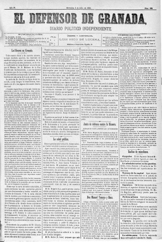 'El Defensor de Granada  : diario político independiente' - Año IV Número 998  - 1883 Julio 04