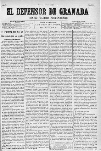 'El Defensor de Granada  : diario político independiente' - Año IV Número 1002  - 1883 Julio 08