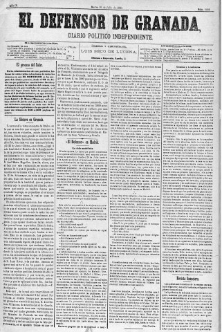 'El Defensor de Granada  : diario político independiente' - Año IV Número 1004  - 1883 Julio 10