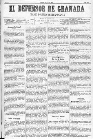 'El Defensor de Granada  : diario político independiente' - Año IV Número 1020  - 1883 Julio 26