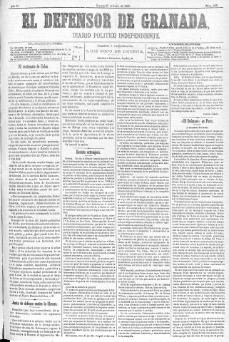 'El Defensor de Granada  : diario político independiente' - Año IV Número 1021  - 1883 Julio 27