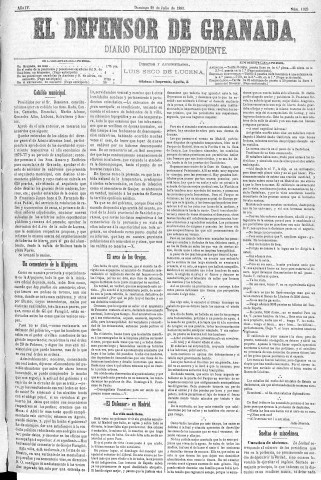 'El Defensor de Granada  : diario político independiente' - Año IV Número 1023  - 1883 Julio 29