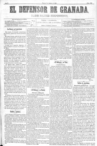 'El Defensor de Granada  : diario político independiente' - Año IV Número 1028  - 1883 Agosto 03