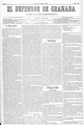 'El Defensor de Granada  : diario político independiente' - Año IV Número 1030  - 1883 Agosto 05