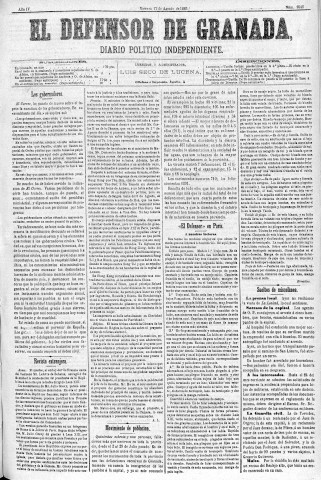 'El Defensor de Granada  : diario político independiente' - Año IV Número 1042  - 1883 Agosto 17
