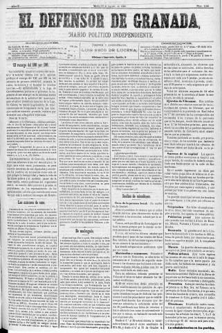 'El Defensor de Granada  : diario político independiente' - Año IV Número 1046  - 1883 Agosto 21