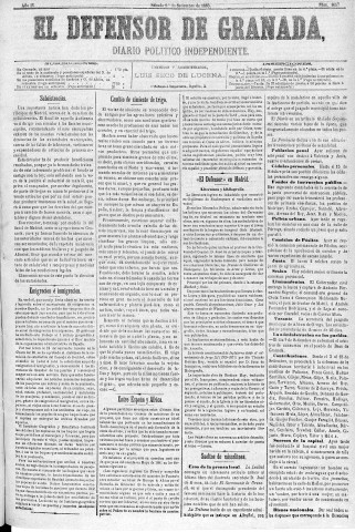 'El Defensor de Granada  : diario político independiente' - Año IV Número 1057  - 1883 Septiembre 01