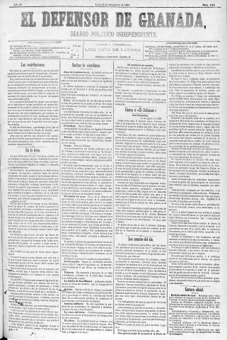 'El Defensor de Granada  : diario político independiente' - Año IV Número 1059  - 1883 Septiembre 03
