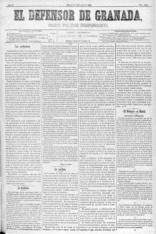 'El Defensor de Granada  : diario político independiente' - Año IV Número 1064  - 1883 Septiembre 08