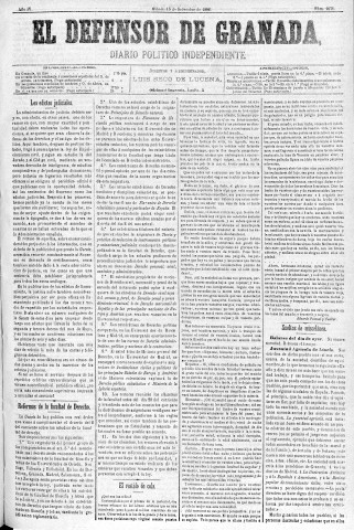 'El Defensor de Granada  : diario político independiente' - Año IV Número 1071  - 1883 Septiembre 15