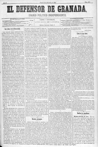 'El Defensor de Granada  : diario político independiente' - Año IV Número 1077  - 1883 Septiembre 21
