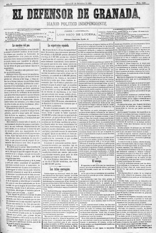 'El Defensor de Granada  : diario político independiente' - Año IV Número 1083  - 1883 Septiembre 27