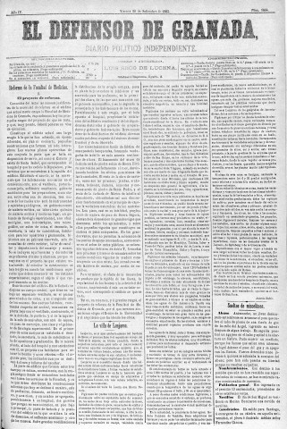 'El Defensor de Granada  : diario político independiente' - Año IV Número 1084  - 1883 Septiembre 28