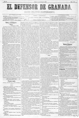 'El Defensor de Granada  : diario político independiente' - Año IV Número 1087  - 1883 Octubre 01