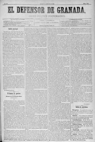 'El Defensor de Granada  : diario político independiente' - Año IV Número 1090  - 1883 Octubre 04