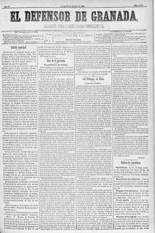 'El Defensor de Granada  : diario político independiente' - Año IV Número 1102  - 1883 Octubre 18