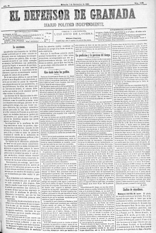 'El Defensor de Granada  : diario político independiente' - Año IV Número 1122  - 1883 Noviembre 07