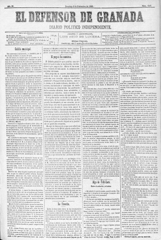 'El Defensor de Granada  : diario político independiente' - Año IV Número 1147  - 1883 Diciembre 02