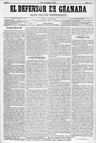 'El Defensor de Granada  : diario político independiente' - Año IV Número 1153  - 1883 Diciembre 08