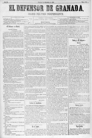 'El Defensor de Granada  : diario político independiente' - Año IV Número 1154  - 1883 Diciembre 09