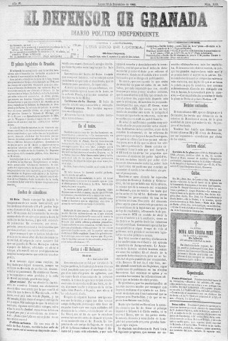 'El Defensor de Granada  : diario político independiente' - Año IV Número 1155  - 1883 Diciembre 10