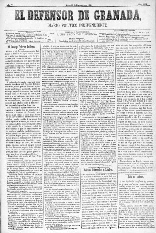 'El Defensor de Granada  : diario político independiente' - Año IV Número 1156  - 1883 Diciembre 11