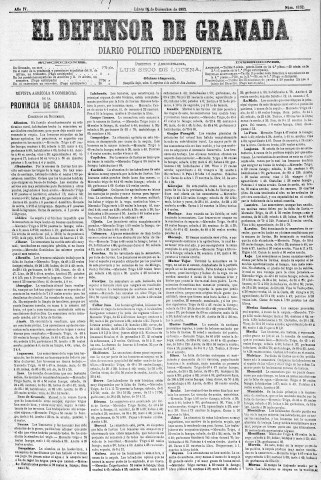 'El Defensor de Granada  : diario político independiente' - Año IV Número 1162  - 1883 Diciembre 17