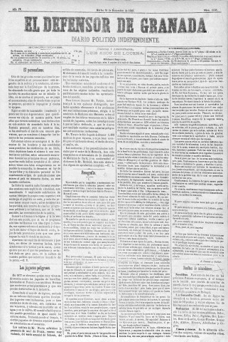 'El Defensor de Granada  : diario político independiente' - Año IV Número 1163  - 1883 Diciembre 18