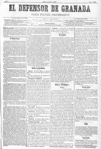 'El Defensor de Granada  : diario político independiente' - Año V Número 1176  - 1884 Enero 03