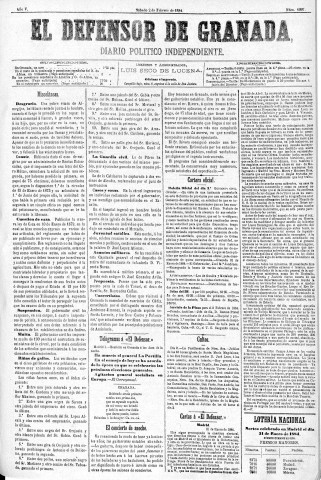 'El Defensor de Granada  : diario político independiente' - Año V Número 1207  - 1884 Febrero 02
