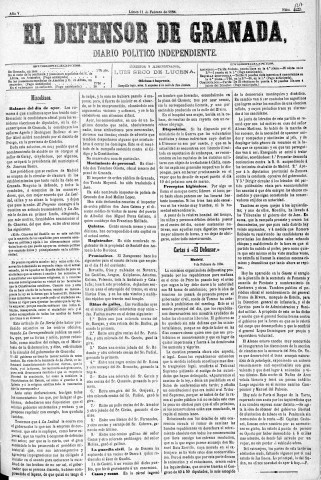 'El Defensor de Granada  : diario político independiente' - Año V Número 1217  - 1884 Febrero 11