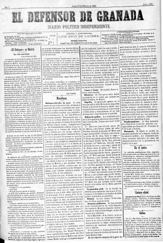 'El Defensor de Granada  : diario político independiente' - Año V Número 1224  - 1884 Febrero 18