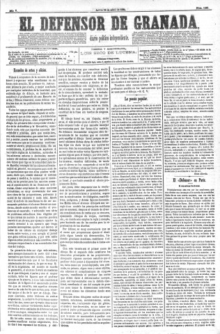 'El Defensor de Granada  : diario político independiente' - Año V Número 1288  - 1884 Abril 24