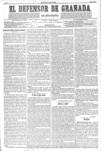 'El Defensor de Granada  : diario político independiente' - Año V Número 1294  - 1884 Abril 30