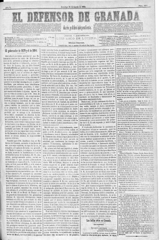 'El Defensor de Granada  : diario político independiente' - Año V Número 1416  - 1884 Agosto 31