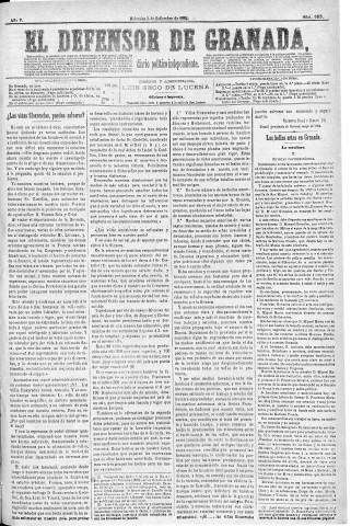 'El Defensor de Granada  : diario político independiente' - Año V Número 1419  - 1884 Septiembre 03