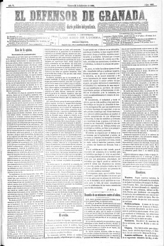 'El Defensor de Granada  : diario político independiente' - Año V Número 1442  - 1884 Septiembre 26