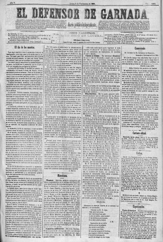 'El Defensor de Granada  : diario político independiente' - Año V Número 1480  - 1884 Noviembre 03