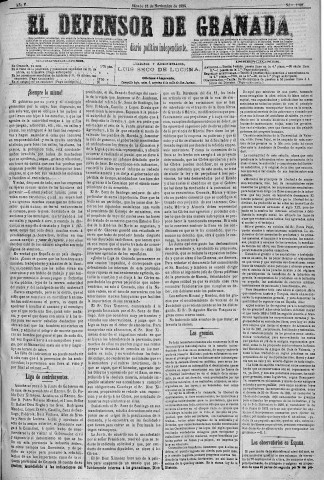 'El Defensor de Granada  : diario político independiente' - Año V Número 1491  - 1884 Noviembre 15