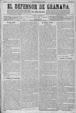 'El Defensor de Granada  : diario político independiente' - Año V Número 1497  - 1884 Noviembre 21