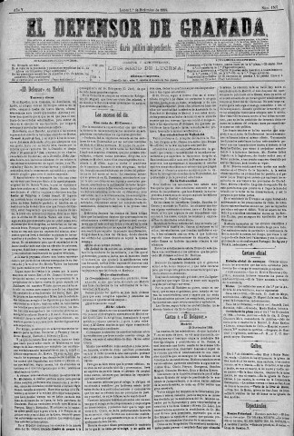 'El Defensor de Granada  : diario político independiente' - Año V Número 1507  - 1884 Diciembre 01