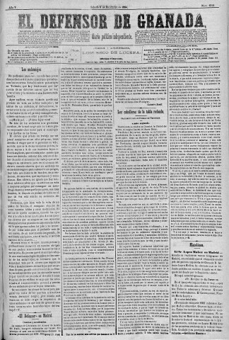 'El Defensor de Granada  : diario político independiente' - Año V Número 1512  - 1884 Diciembre 06