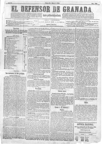 'El Defensor de Granada  : diario político independiente' - Año VI Número 1538  - 1885 Enero 02
