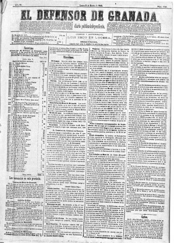 'El Defensor de Granada  : diario político independiente' - Año VI Número 1541  - 1885 Enero 05