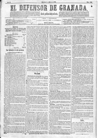 'El Defensor de Granada  : diario político independiente' - Año VI Número 1543  - 1885 Enero 07